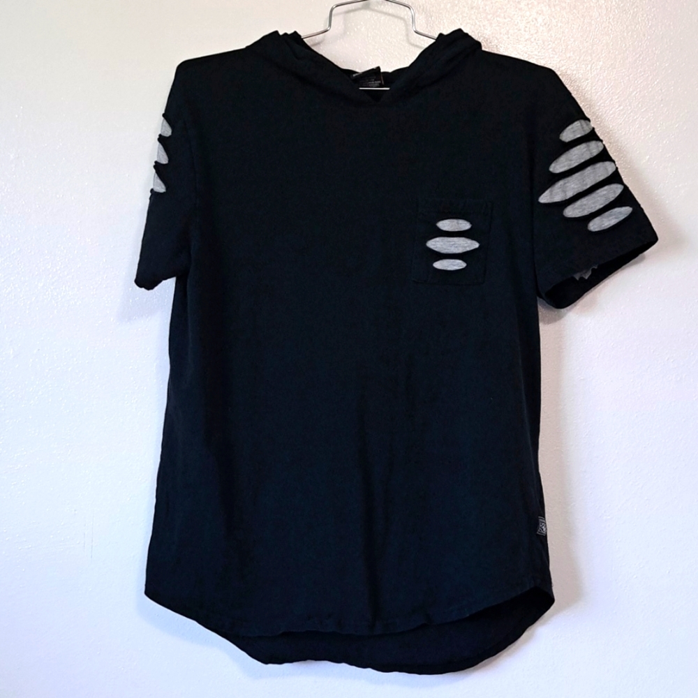 Southpole hoodie tee shirt distressed large black gray.